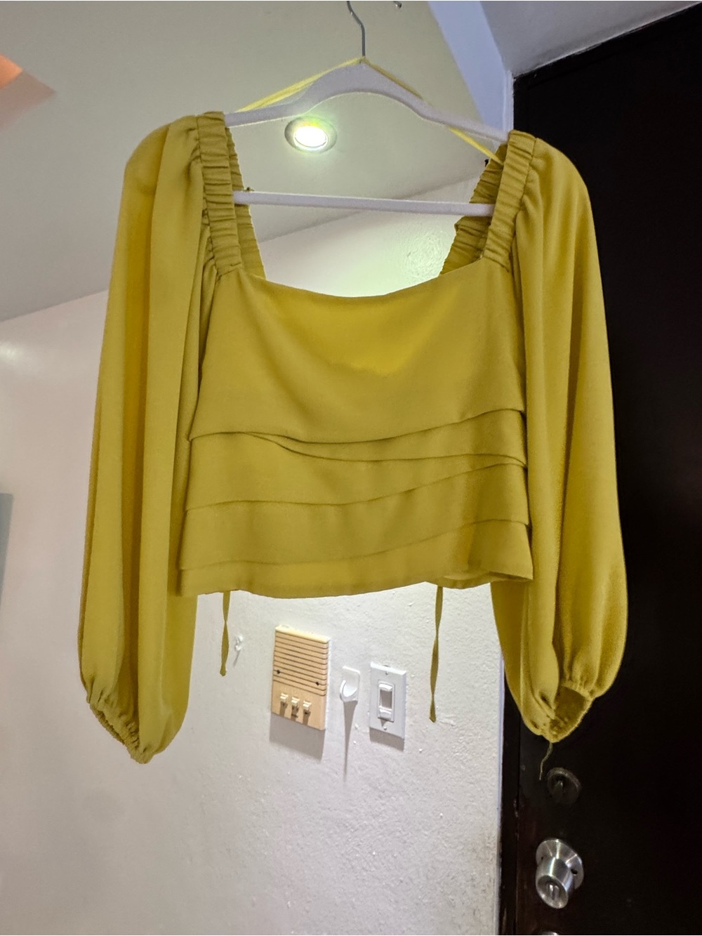 Mustard Yellow Long Sleeve Square Neck Crop Top